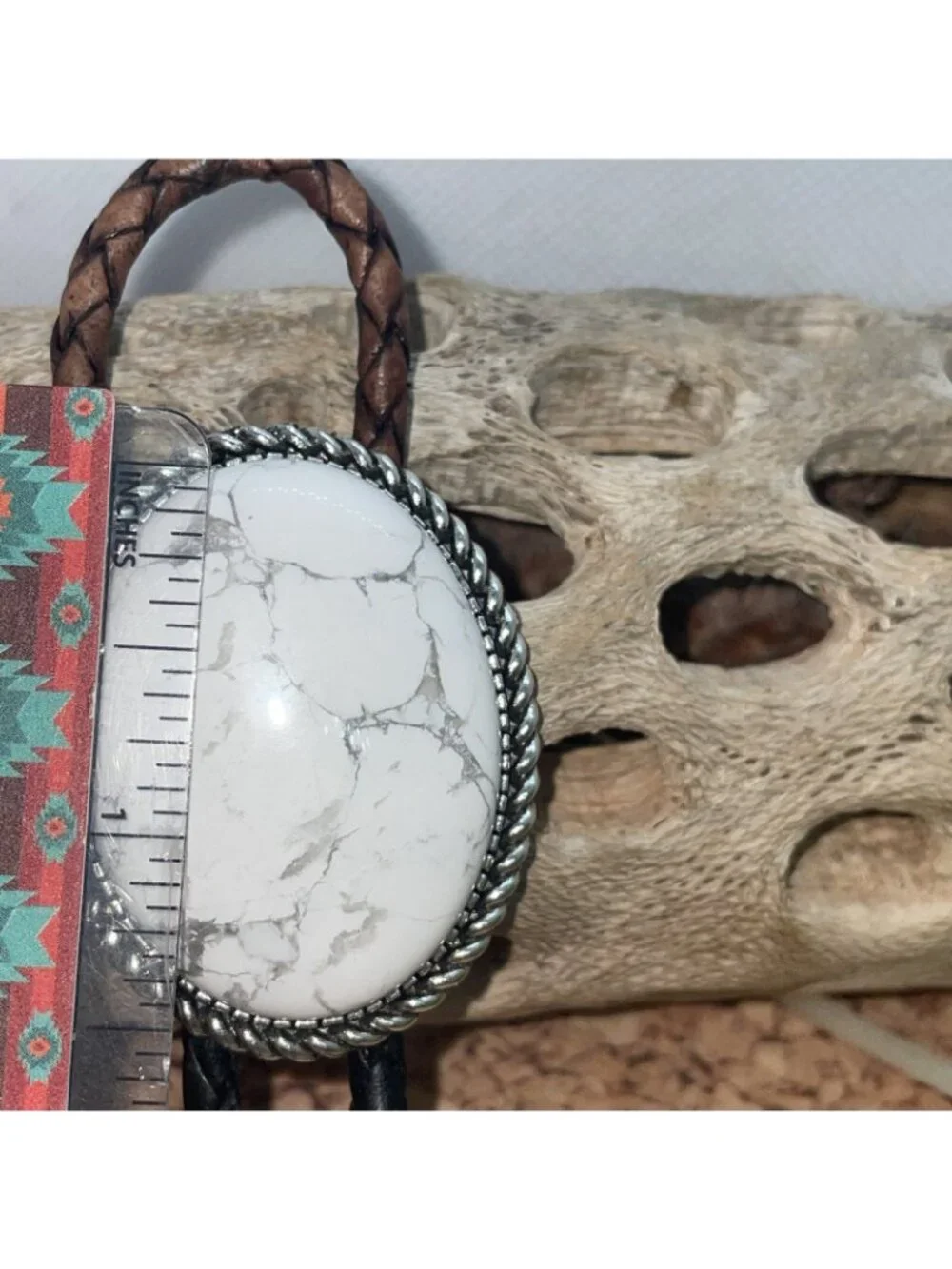 White Buffalo Turquoise Silver Western Leather Bolo Tie Necklace Ranch Wear new